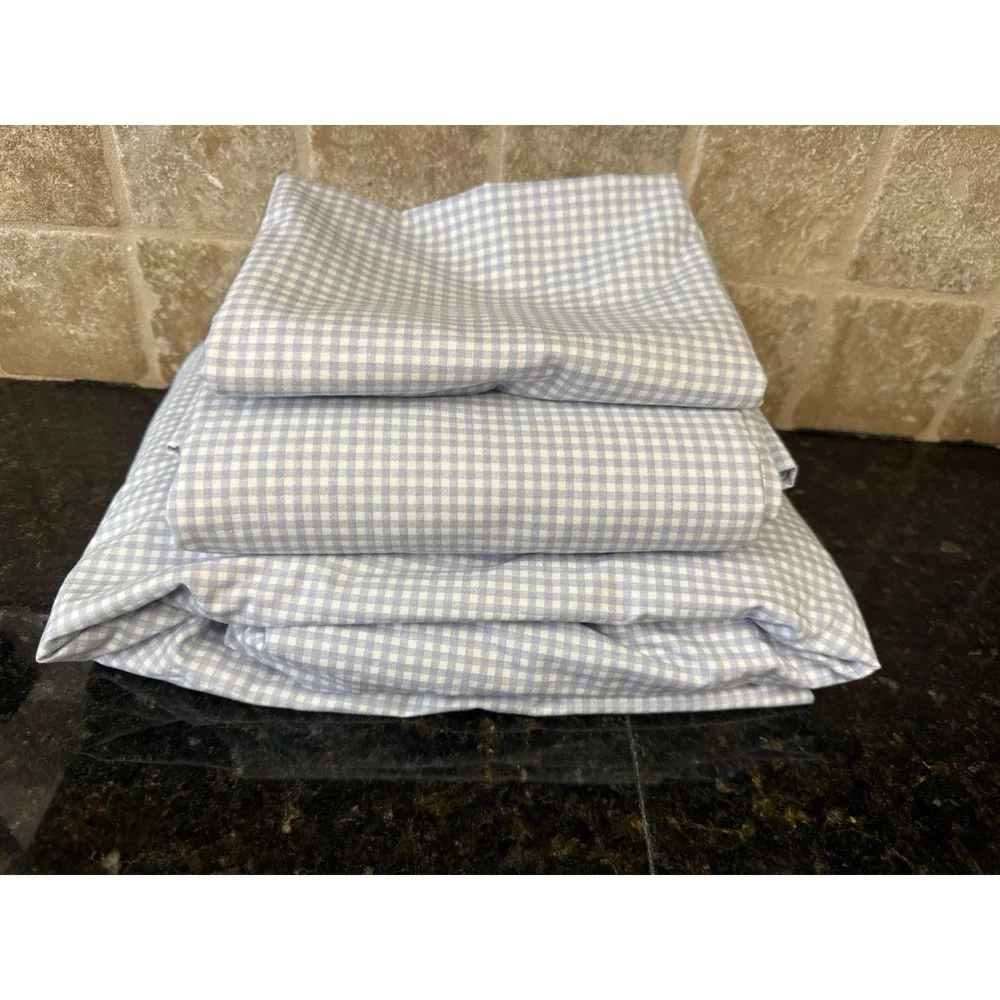 Vintage JC Penny Blue Gingham 5 Pc Twin Set Bed Skirt Sham Cottagecore Farmhouse